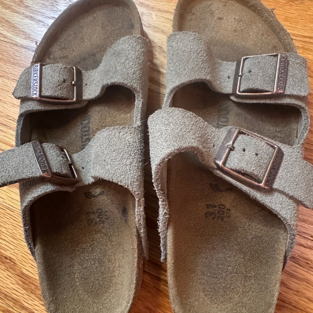 Birkenstock Kids Suede Double Strap Sandals — Taupe Brown
